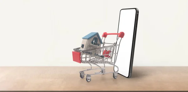 Toy Shopping Cart Consumer Society Trend Smartphone — Stockfoto