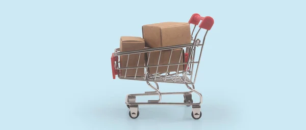 Carro Compras Juguete Con Cajas Compras Concepto Entrega Tendencia Sociedad —  Fotos de Stock