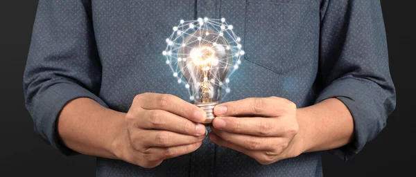 Humans Hold Light Bulbs Hand Innovative Technology Creativity Creative Idea — Stock Photo, Image