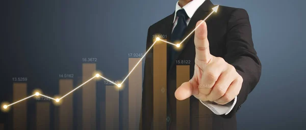 Empresario Planean Gráfico Crecimiento Aumento Gráfico Indicadores Positivos — Foto de Stock