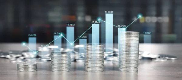 取引グラフ 金融投資の概念とコインのスタック — ストック写真