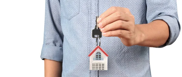 Real Estate Agent Handing House Keys Hand — Stock Photo, Image