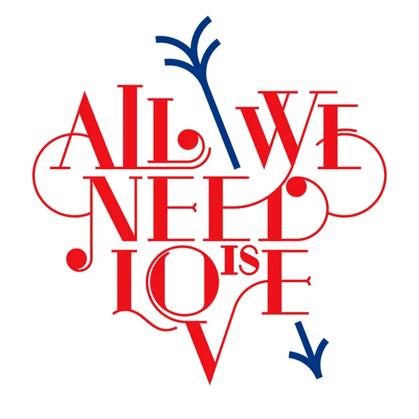 All we need is love. Heart typography, lettering. Love typography. — Stock Vector