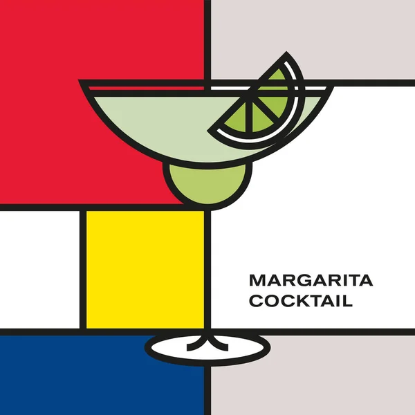 Margarita Cocktail Dalam Gelas Margarita Dengan Irisan Jeruk Nipis Gaya - Stok Vektor