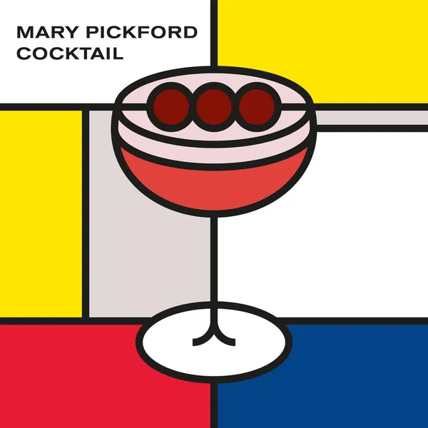 Mary Pickford Cocktail Champagne Coupe Versierd Met Maraschino Kers Moderne — Stockvector