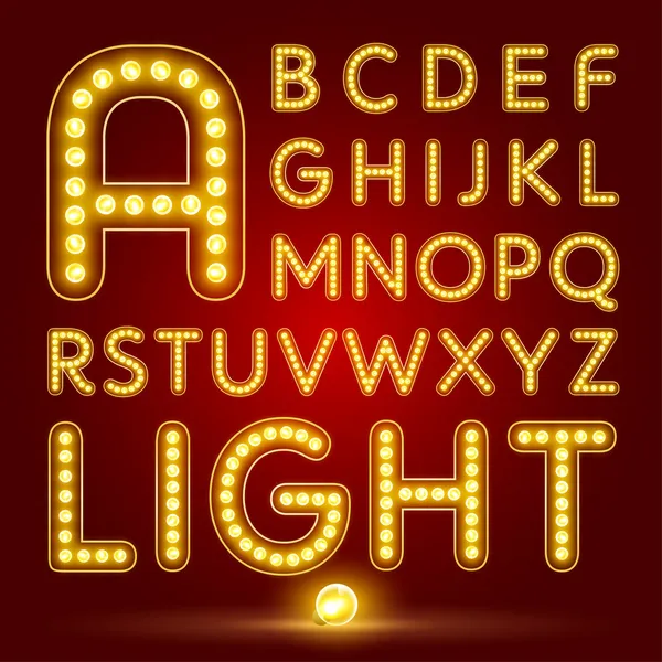 Alfabet lettertype met realistische lamp — Stockvector