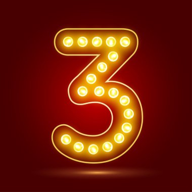 Number 3 with realistic lamp, vector illustration. clipart