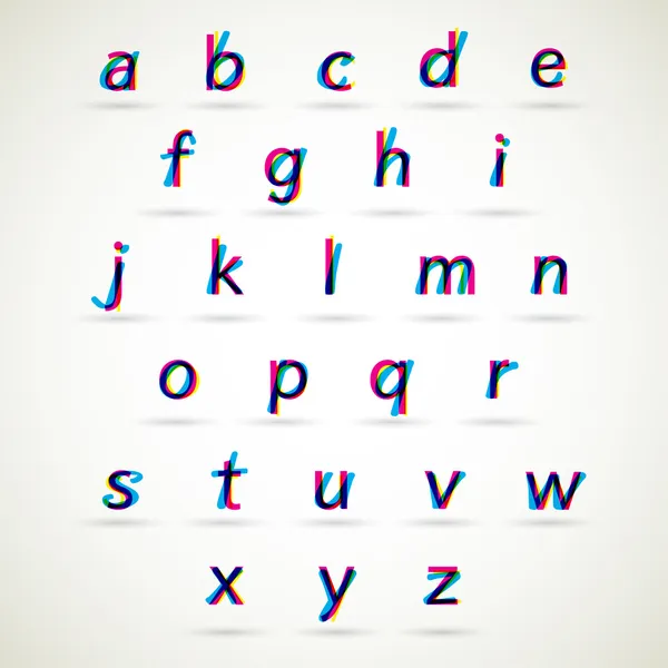 Küçük harf alfabe set, cmyk renk stili — Stok Vektör
