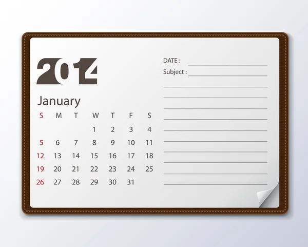 Calendrier janvier 2014 — Image vectorielle