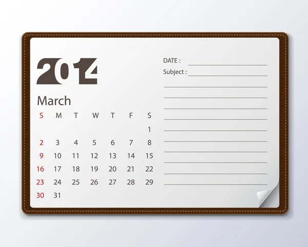 March 2014 Calendar — Stock Vector