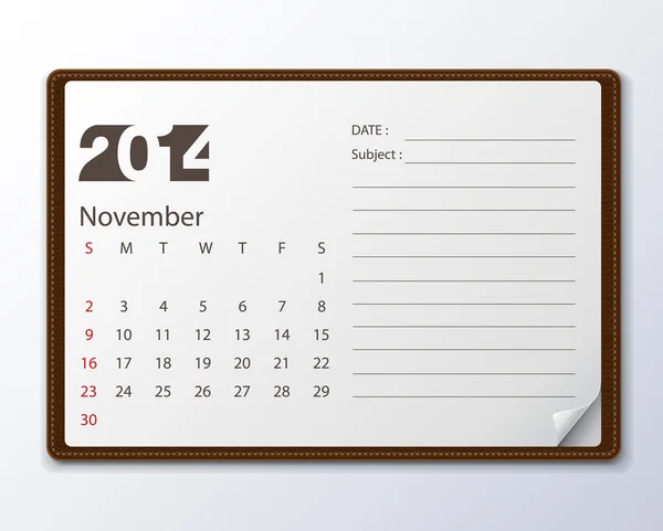 Kalendarza listopada 2014 — Wektor stockowy