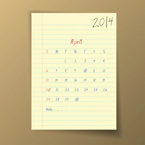 April 2014 Calendar — Stock Vector