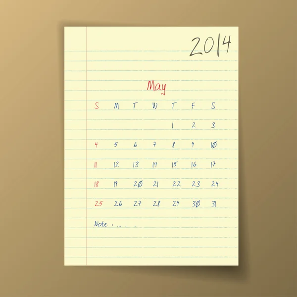 May 2014 Calendar — Stock Vector