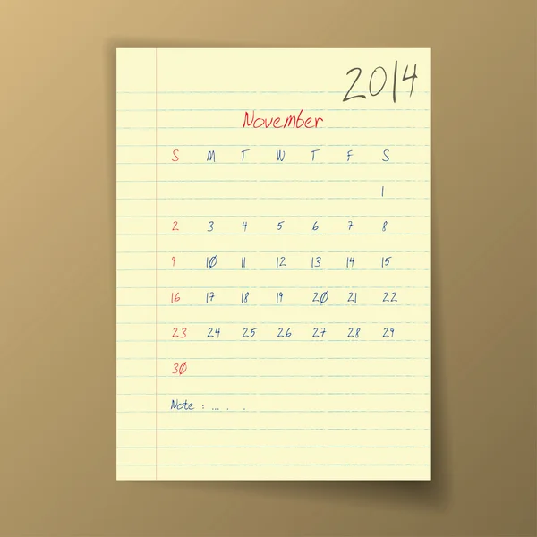 November 2014 Calendar — Stock Vector