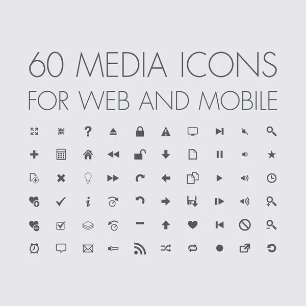 Iconos de medios establecidos para web y móvil — Archivo Imágenes Vectoriales