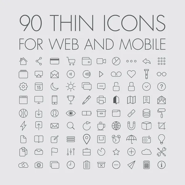 90 иконок для интернета и мобильного — стоковый вектор