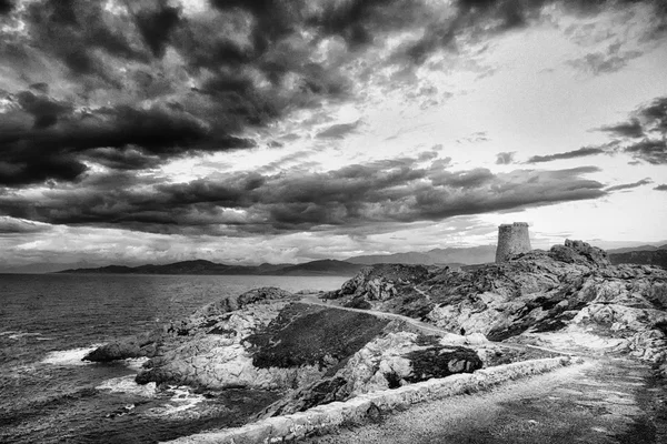 Ile Rousse wieża (B&W) — Zdjęcie stockowe