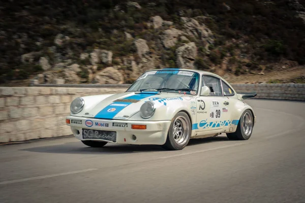 Stock image Occhiatana, Corsica, France - 7th October 2021: Jean-Marc Bussouni and Julien Bussouni compete in their Porsche 911RS in the 2021 Tour de Corse Historique