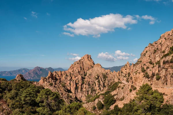 Strada D81 Snoda Attraverso Drammatiche Formazioni Rocciose Delle Calanche Piana — Foto Stock