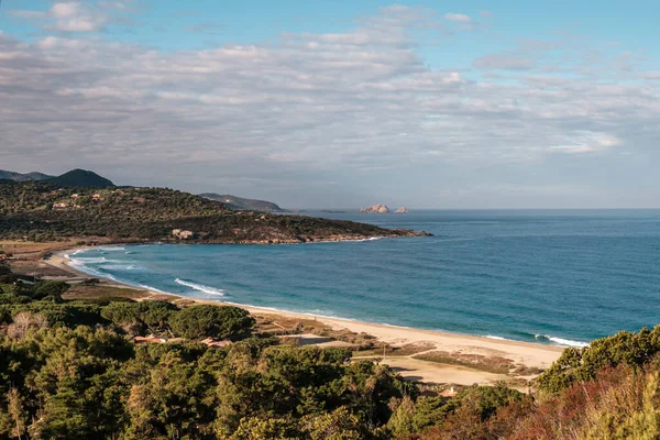 Der Strand Von Losari Und Das Türkisfarbene Mittelmeer Der Balagne — Stockfoto