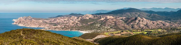 Vista Panorámica Sobre Playa Ostriconi Mar Mediterráneo Turquesa Región Balagne — Foto de Stock