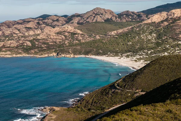 View Ostriconi Beach Turquoise Mediterranean Sea Balagne Region Corsica Desert — Stock Photo, Image