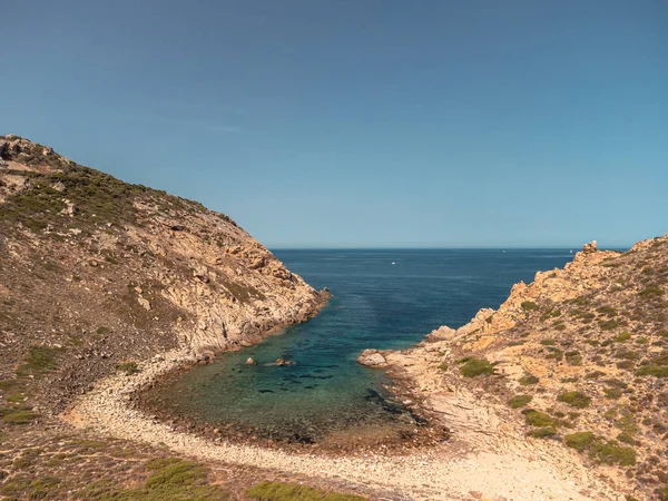 Aerial View Small Rocky Cove West Coast Corsica Turquoise Mediterranean — Zdjęcie stockowe