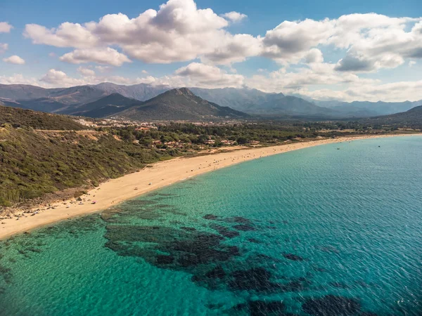 Aerial View Sandy Beach Losari Turquoise Mediterranean Sea West Coast — Zdjęcie stockowe
