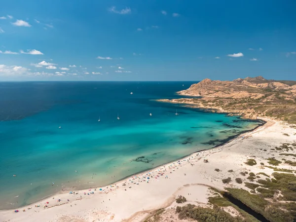 Aerial View Holidaymakers Enjoying Sunshine Turquoise Mediterranean Sea Balagne Region — Stock Photo, Image