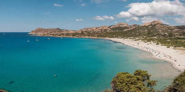 Panoramic View Holidaymakers Enjoying Sunshine Turquoise Mediterranean Sea Balagne Region — Foto Stock