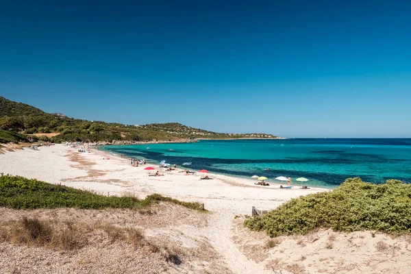 Holidaymakers Enjoy Turquoise Mediterranean Sea Bodri Beach Balagne Region Corsica — Zdjęcie stockowe