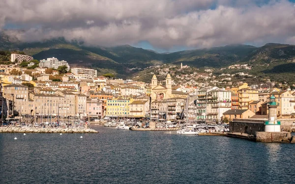 Entrada Antiguo Puerto Ciudad Bastia Costa Este Córcega Con Montañas — Foto de Stock