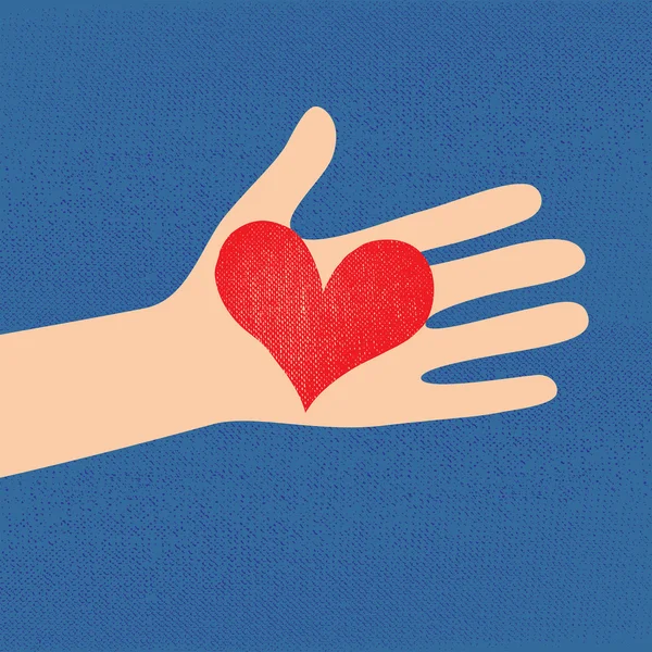 Amour coeur rouge dans la main à la femme — Image vectorielle