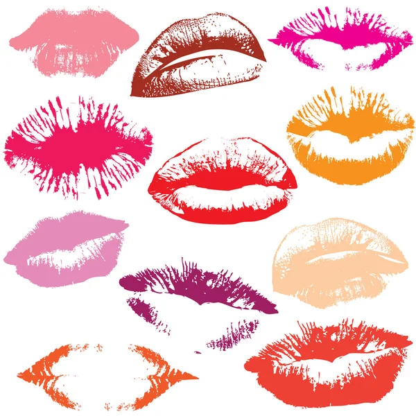 Conjunto de labios brillantes en tierno beso . — Vector de stock