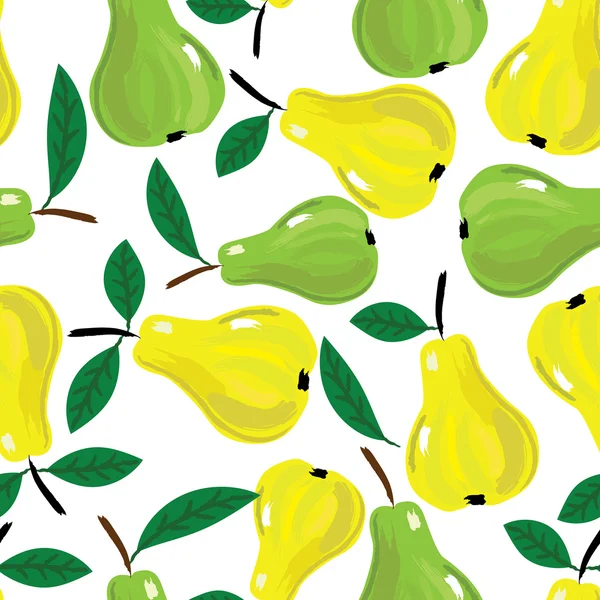 黄色と緑の梨とベクトルのシームレスな背景. — ストックベクタ