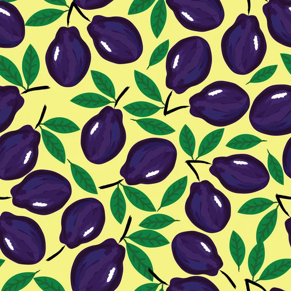 Plum seamless pattern, vector illustration — Stock Vector