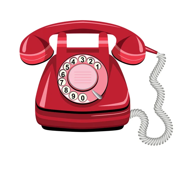 Telephone red, vector old rotary phone — Stock Vector