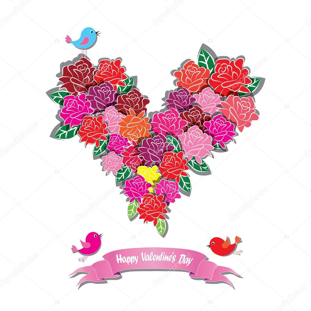 Pink vector rose heart