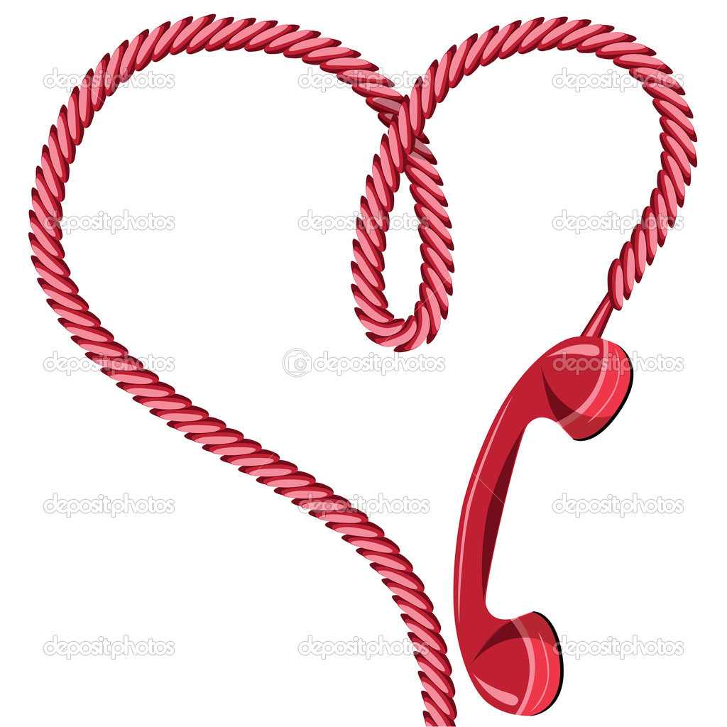 Phone reciever and cord as heart.