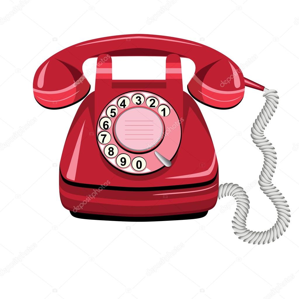 Telephone red, vector old rotary phone