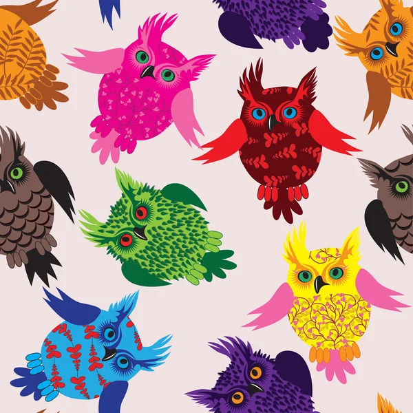 Hibou oiseau fond vectoriel sans couture — Image vectorielle