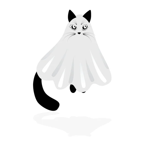 Gato Halloween Fantasma Animal Gatito Icono Vector Ilustración Botón Imagen — Archivo Imágenes Vectoriales