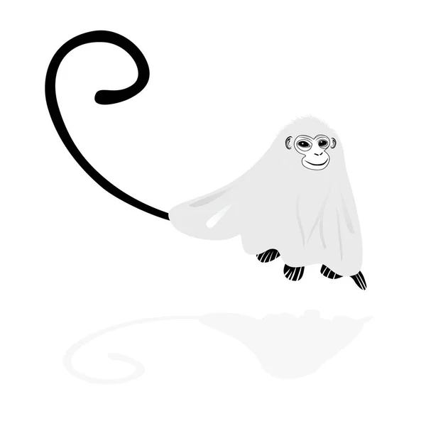 Espíritu Mono Halloween Fantasma Animal Tatuaje Icono Vector Ilustración — Vector de stock