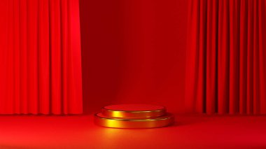 Tema ürün görüntüleme arkaplanı için 3B kırmızı podyum hazırlama.
