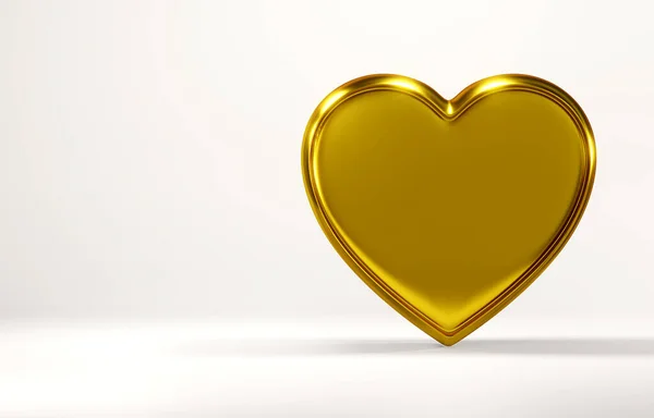 Renderização Feliz Dia Dos Namorados Objeto Tridimensional Coração Dourado Fundo — Fotografia de Stock