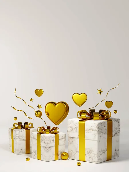 Rendering Happy Valentine Day Dreidimensionale Marmor Geschenkbox Weiß Hintergrund Vertikale — Stockfoto