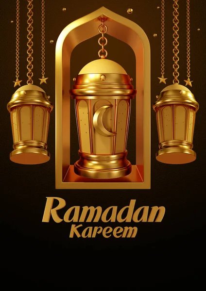 Rendering Ramadan Kareem Lyktor Lampor Guld Färg Religion Islamisk Glad — Stockfoto