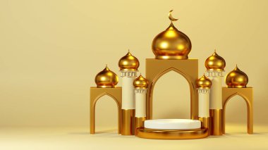 3D görüntüleme Altın Bayram Mübarek Binası, Arap Kubbesi, Ramazan illüstrasyon arka planı.