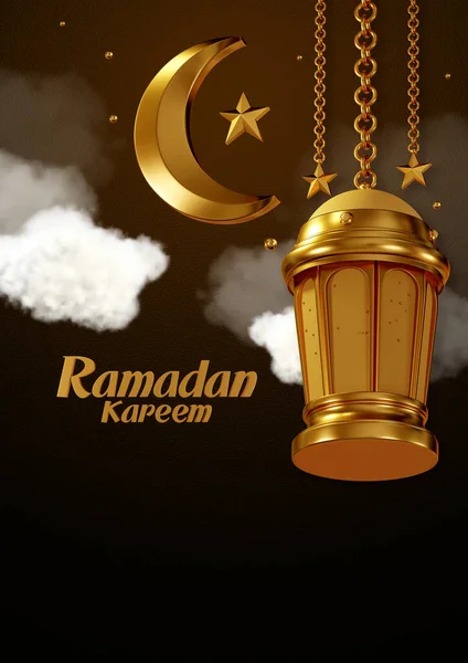 Rendering Poster Banner Vertical Ramadan Kareem Linterna Linterna Dorada Religión — Foto de Stock