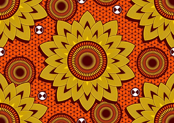 Afrika Tekstil Sanatının Kusursuz Deseni Ayçiçeği Dairesi Soyut Görüntü Arkaplan — Stok Vektör